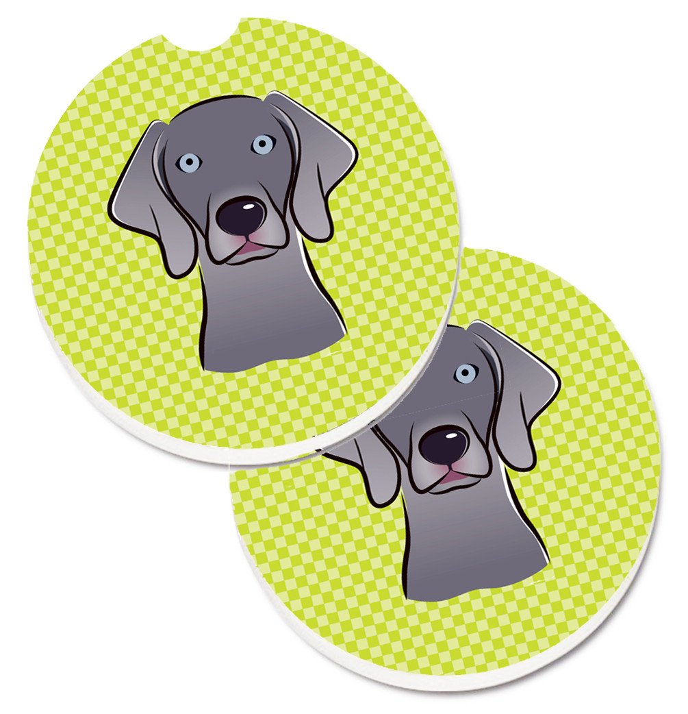 Checkerboard Lime Green Weimaraner Set of 2 Cup Holder Car Coasters BB1293CARC by Caroline&#39;s Treasures