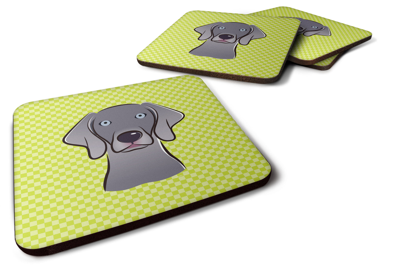 Set of 4 Checkerboard Lime Green Weimaraner Foam Coasters BB1293FC - the-store.com