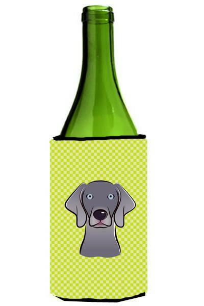 Checkerboard Lime Green Weimaraner Wine Bottle Beverage Insulator Hugger BB1293LITERK by Caroline&#39;s Treasures