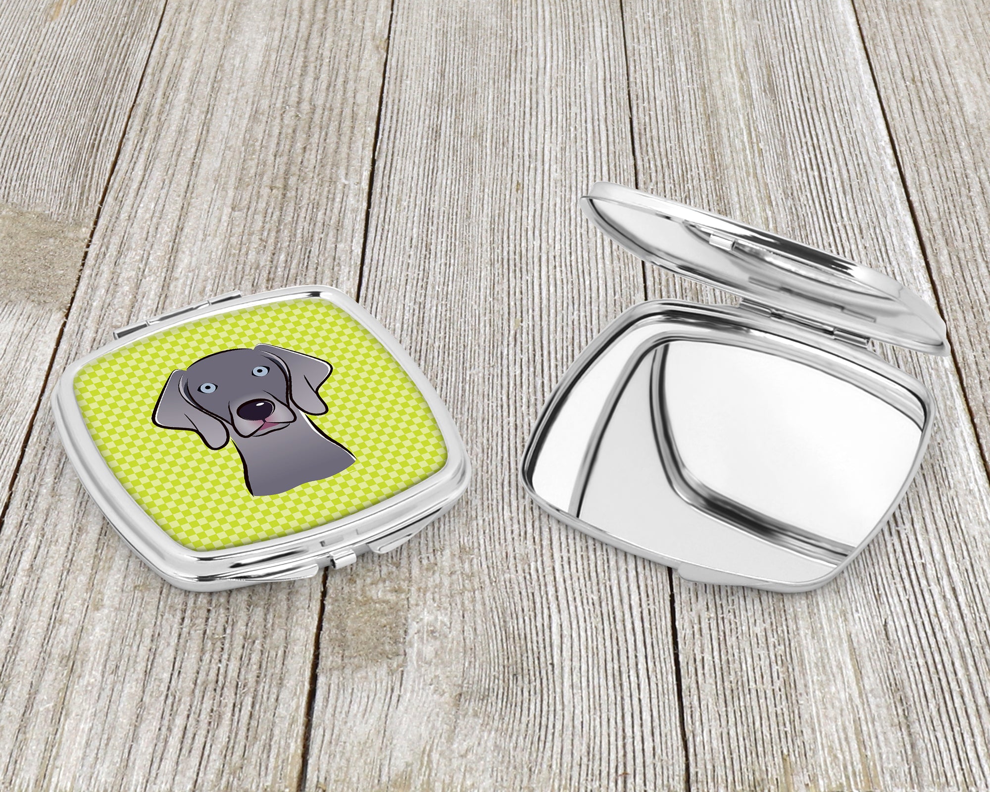 Checkerboard Lime Green Weimaraner Compact Mirror BB1293SCM  the-store.com.