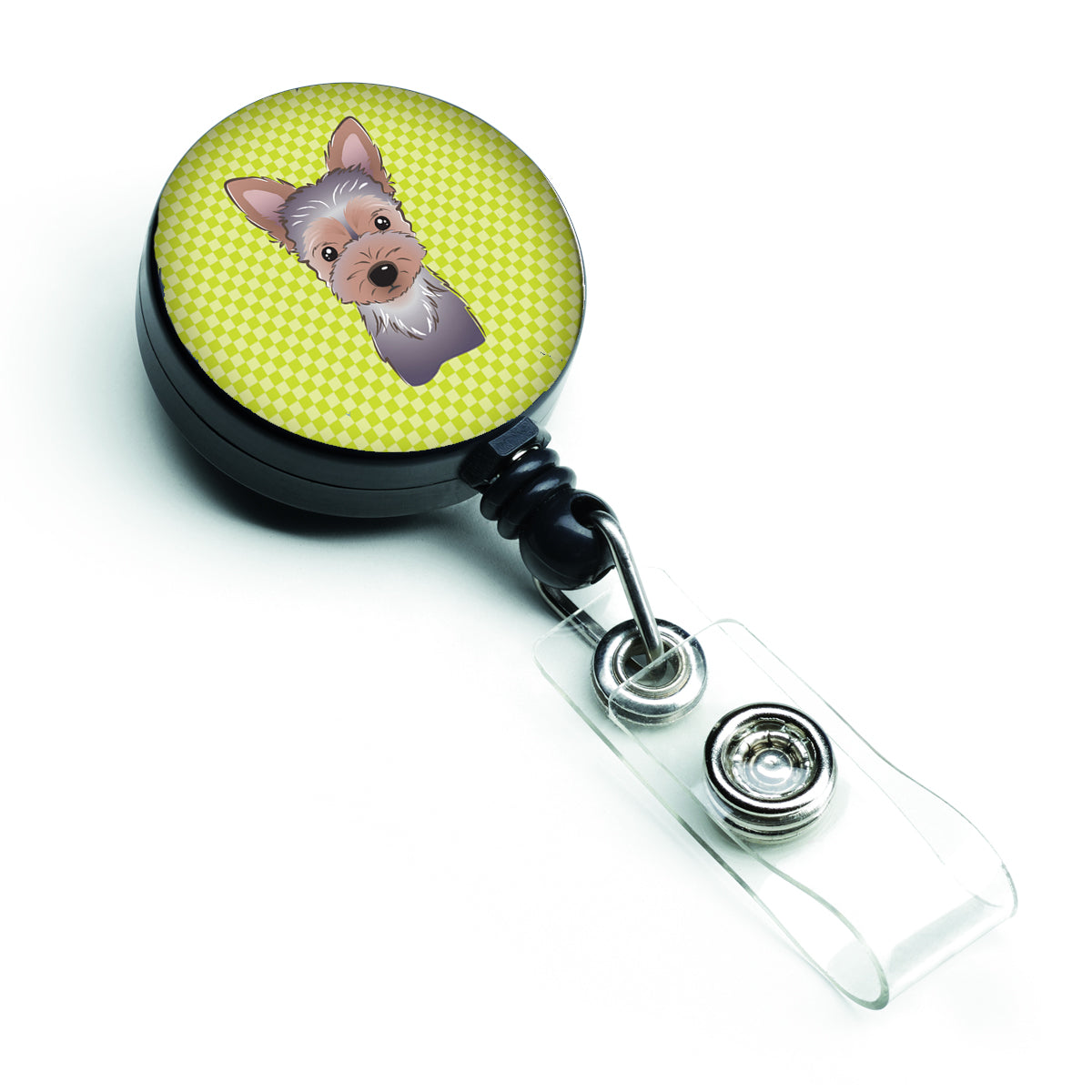 Checkerboard Lime Green Yorkie Puppy Retractable Badge Reel BB1294BR.