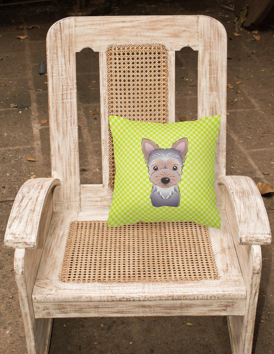 Checkerboard Lime Green Yorkie Puppy Canvas Fabric Decorative Pillow BB1294PW1414 - the-store.com