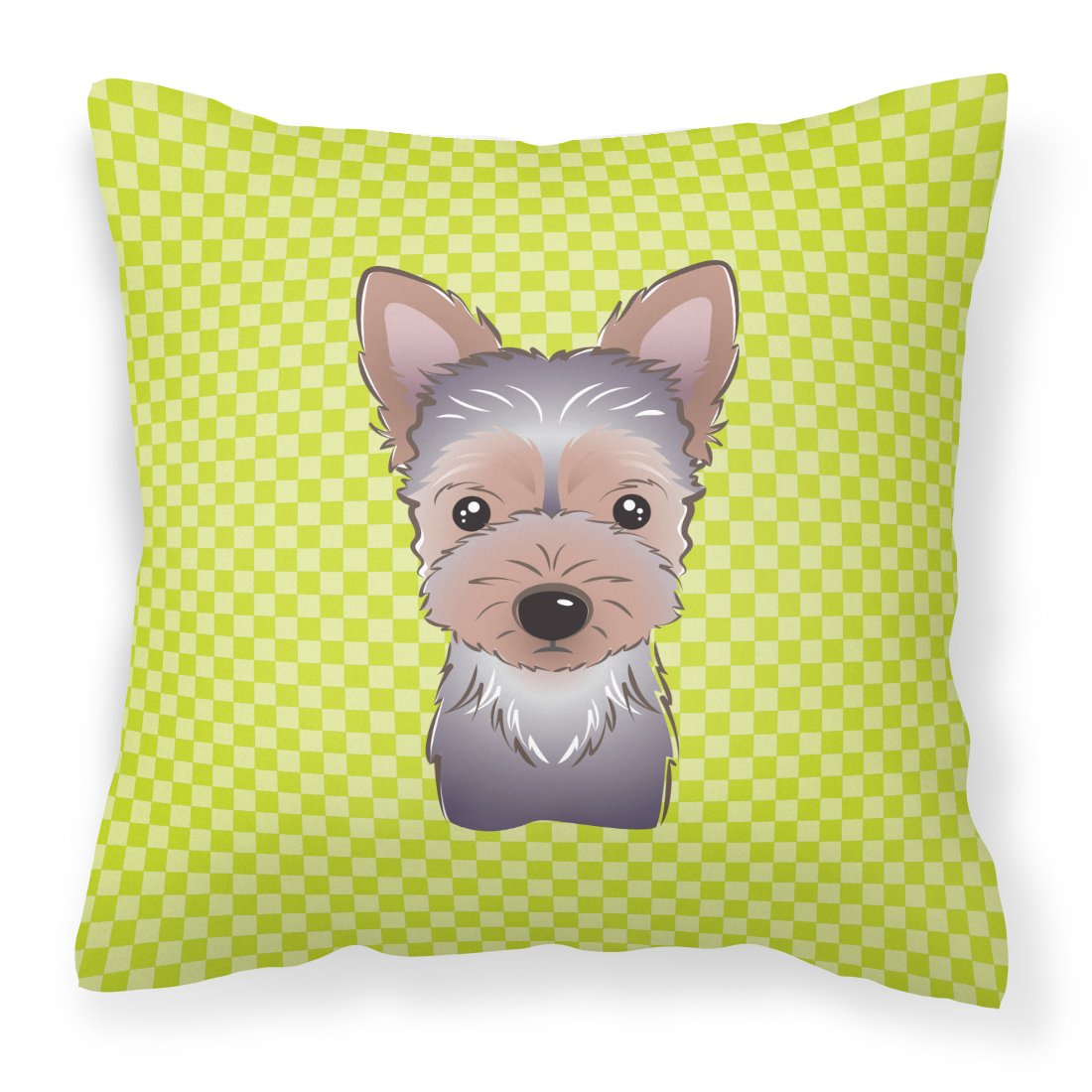 Checkerboard Lime Green Yorkie Puppy Canvas Fabric Decorative Pillow by Caroline&#39;s Treasures
