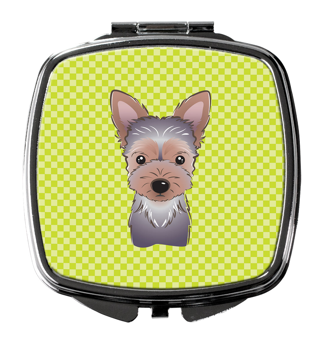 Checkerboard Lime Green Yorkie Puppy Compact Mirror BB1294SCM