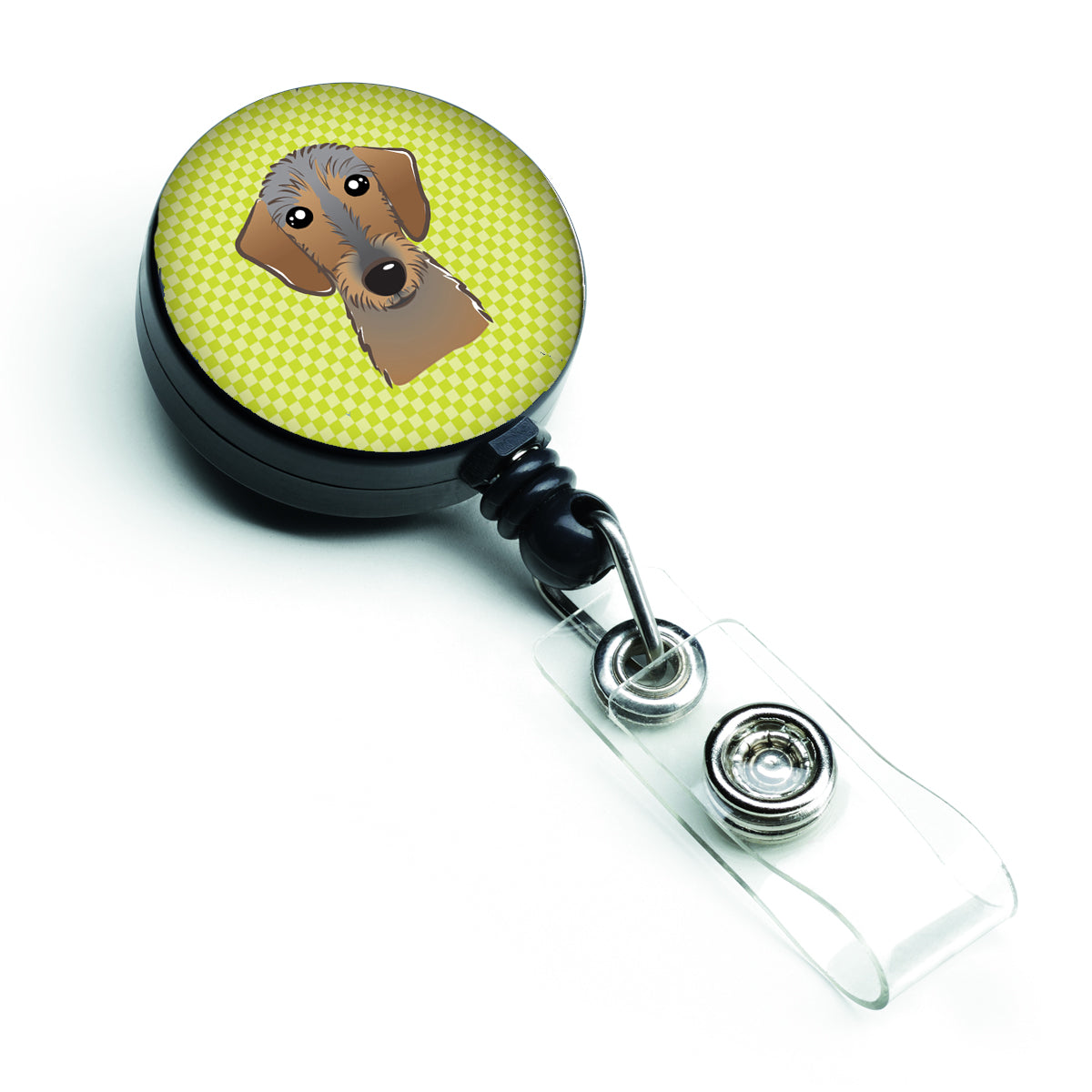 Checkerboard Lime Green Wirehaired Dachshund Retractable Badge Reel BB1295BR.
