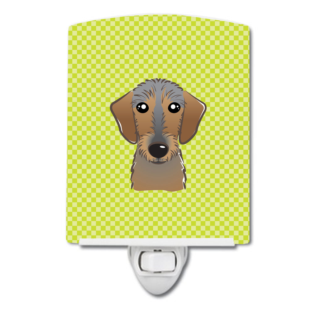 Checkerboard Lime Green Wirehaired Dachshund Ceramic Night Light BB1295CNL - the-store.com