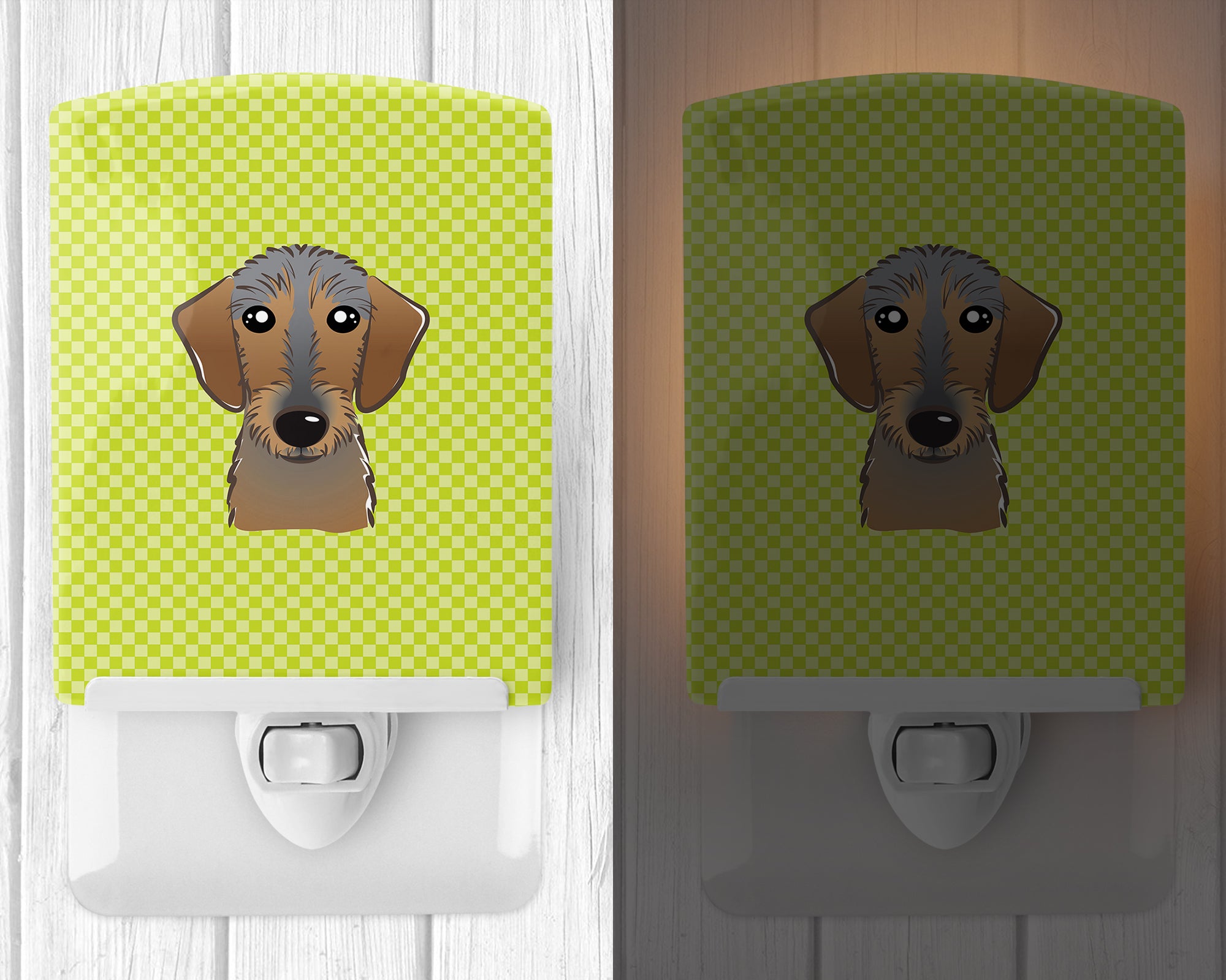 Checkerboard Lime Green Wirehaired Dachshund Ceramic Night Light BB1295CNL - the-store.com