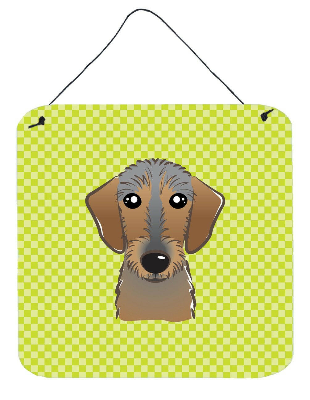 Checkerboard Lime Green Wirehaired Dachshund Wall or Door Hanging Prints BB1295DS66 by Caroline&#39;s Treasures