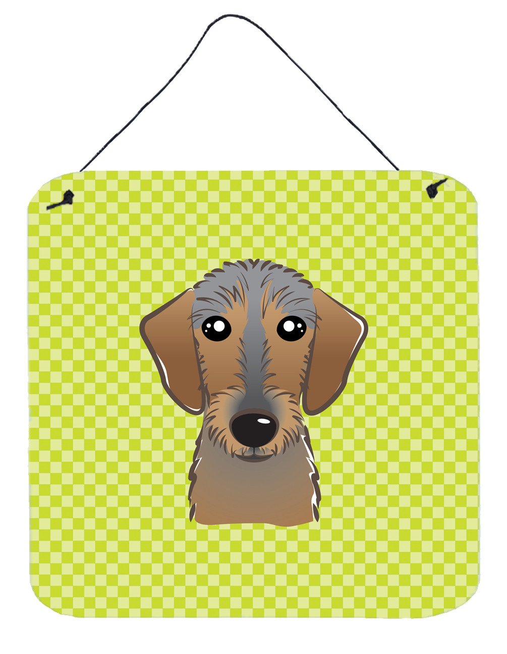 Checkerboard Lime Green Wirehaired Dachshund Wall or Door Hanging Prints BB1295DS66 by Caroline's Treasures