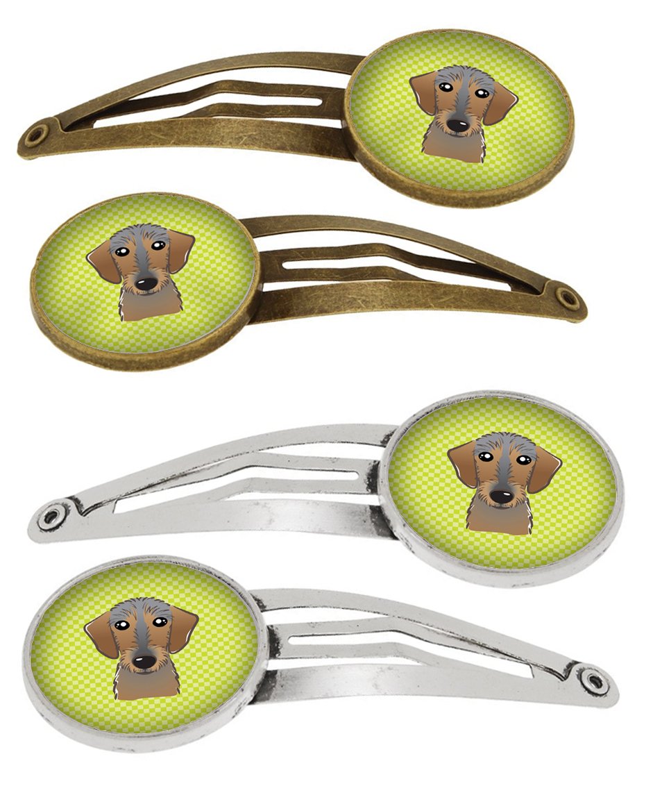 Checkerboard Lime Green Wirehaired Dachshund Set of 4 Barrettes Hair Clips BB1295HCS4 by Caroline&#39;s Treasures