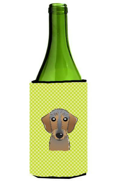 Checkerboard Lime Green Wirehaired Dachshund Wine Bottle Beverage Insulator Hugger by Caroline&#39;s Treasures