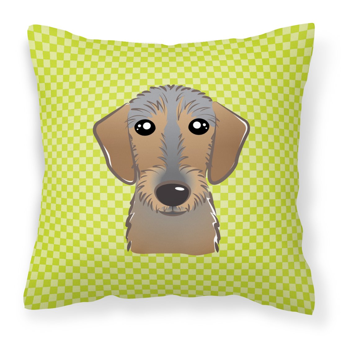 Checkerboard Lime Green Wirehaired Dachshund Canvas Fabric Decorative Pillow by Caroline&#39;s Treasures