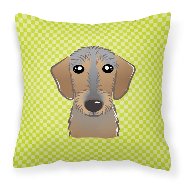Checkerboard Lime Green Wirehaired Dachshund Canvas Fabric Decorative Pillow by Caroline's Treasures
