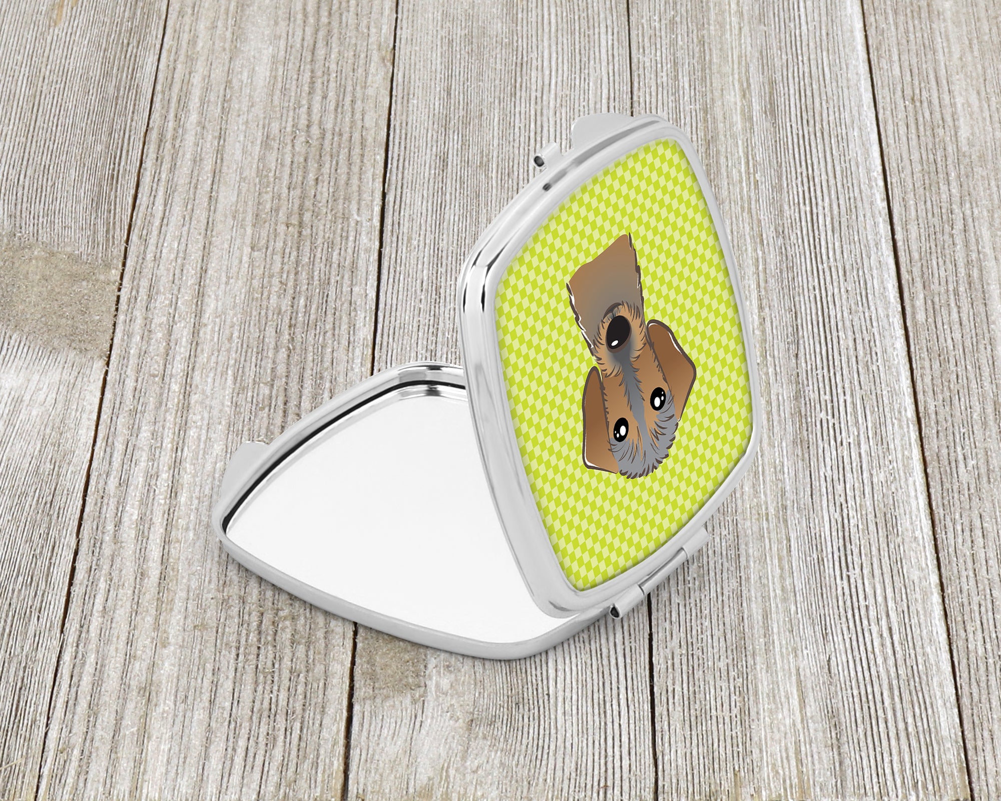 Checkerboard Lime Green Wirehaired Dachshund Compact Mirror BB1295SCM  the-store.com.