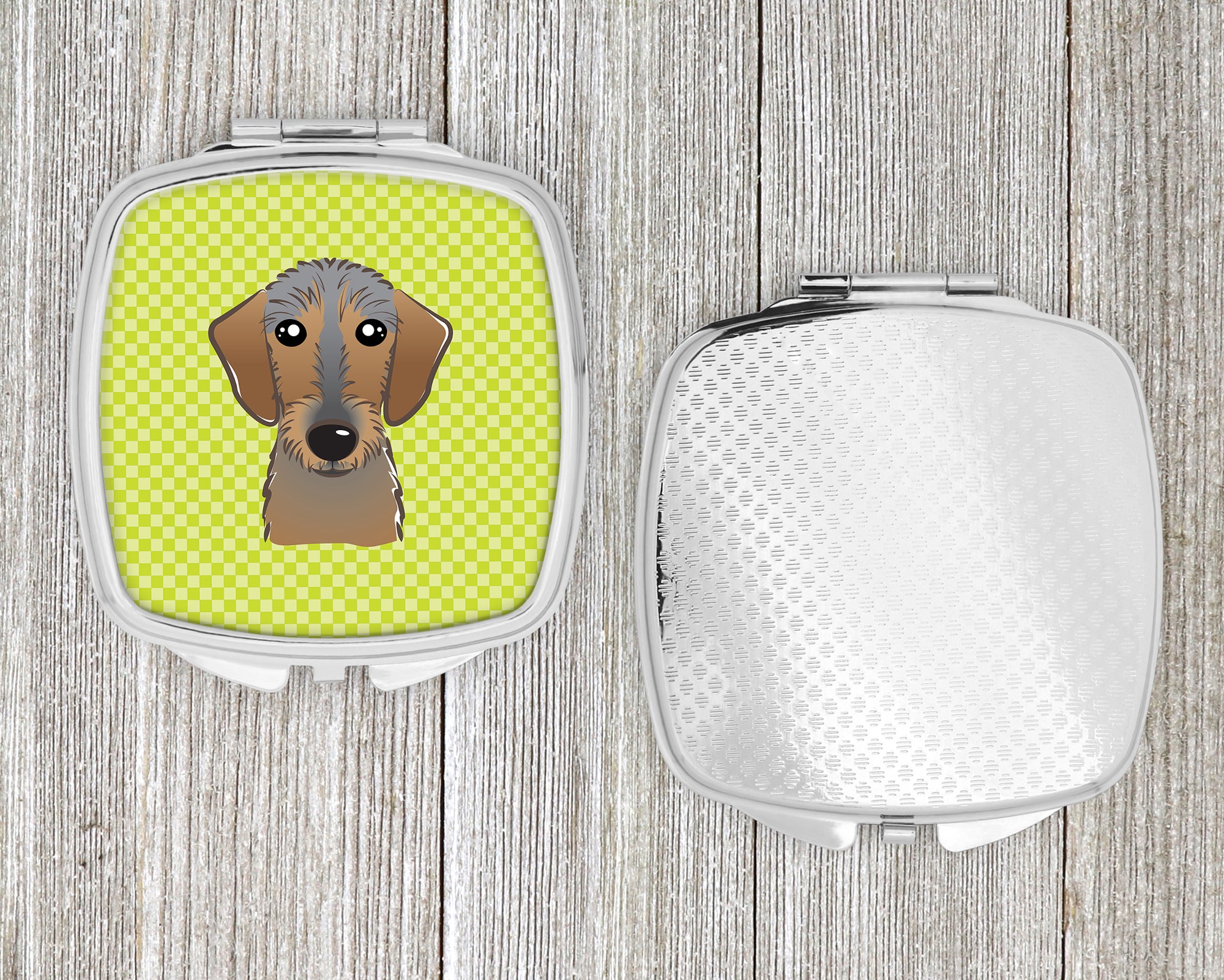 Checkerboard Lime Green Wirehaired Dachshund Compact Mirror BB1295SCM