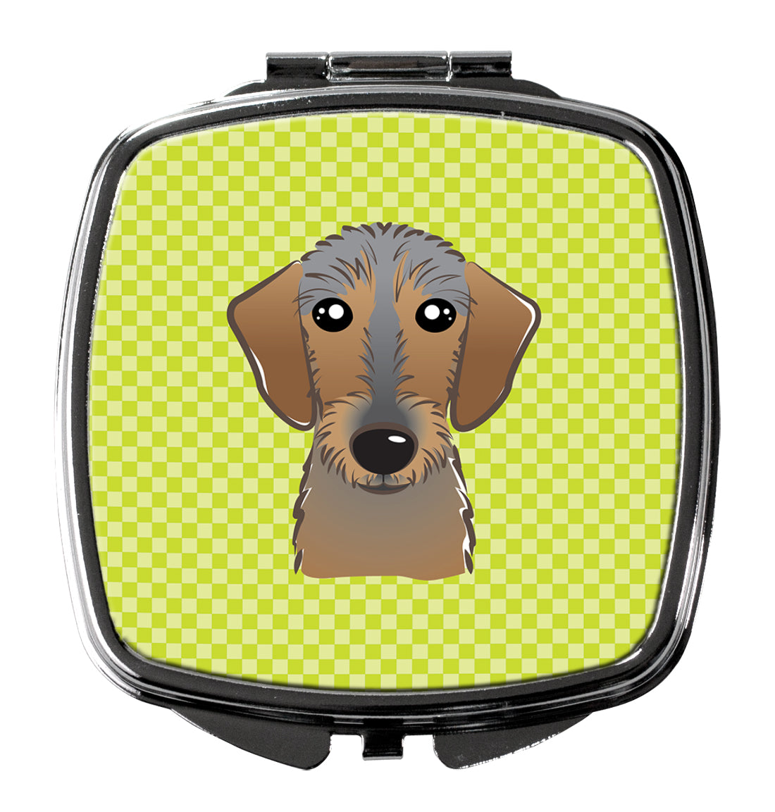 Checkerboard Lime Green Wirehaired Dachshund Compact Mirror BB1295SCM  the-store.com.