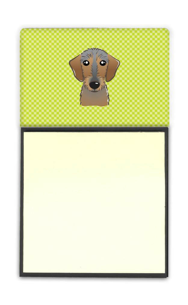 Checkerboard Lime Green Wirehaired Dachshund Refiillable Sticky Note Holder or Postit Note Dispenser BB1295SN by Caroline&#39;s Treasures