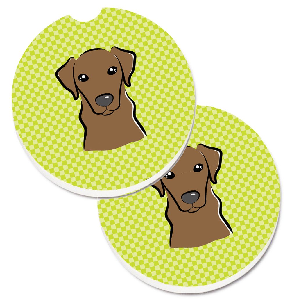 Checkerboard Lime Green Chocolate Labrador Set of 2 Cup Holder Car Coasters BB1296CARC by Caroline&#39;s Treasures