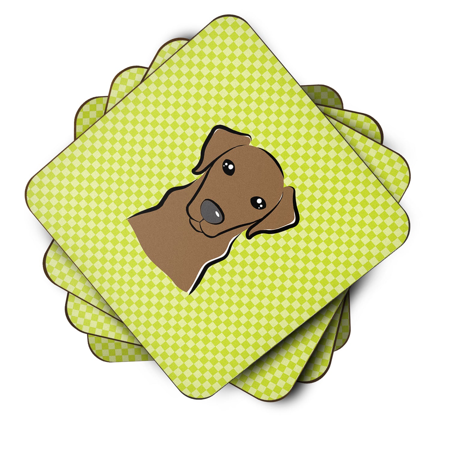 Set of 4 Checkerboard Lime Green Chocolate Labrador Foam Coasters BB1296FC - the-store.com