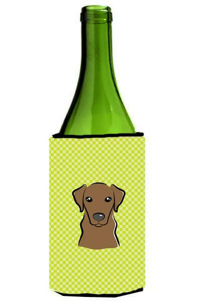 Checkerboard Lime Green Chocolate Labrador Wine Bottle Beverage Insulator Hugger by Caroline&#39;s Treasures