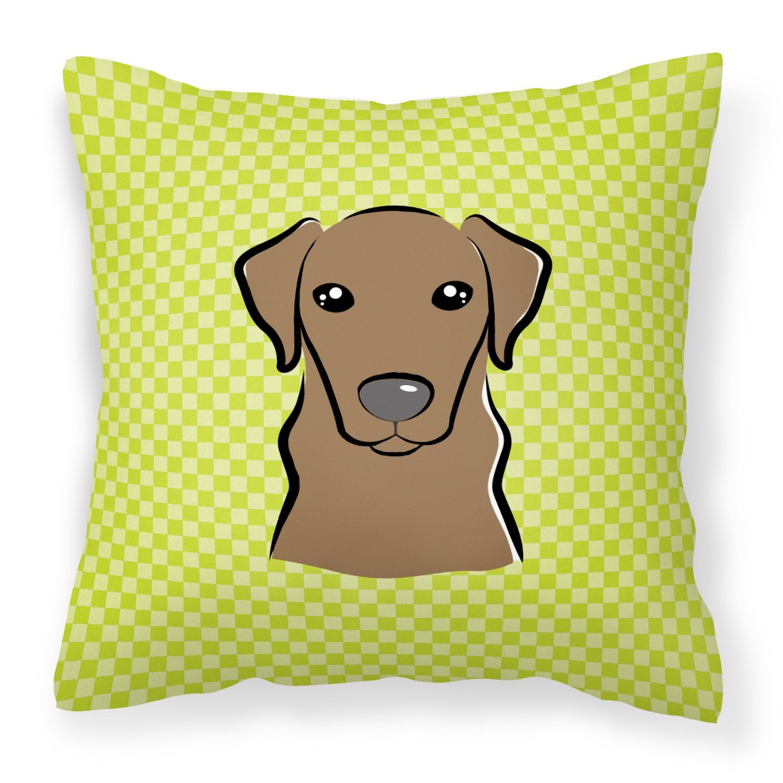 Checkerboard Lime Green Chocolate Labrador Canvas Fabric Decorative Pillow by Caroline&#39;s Treasures