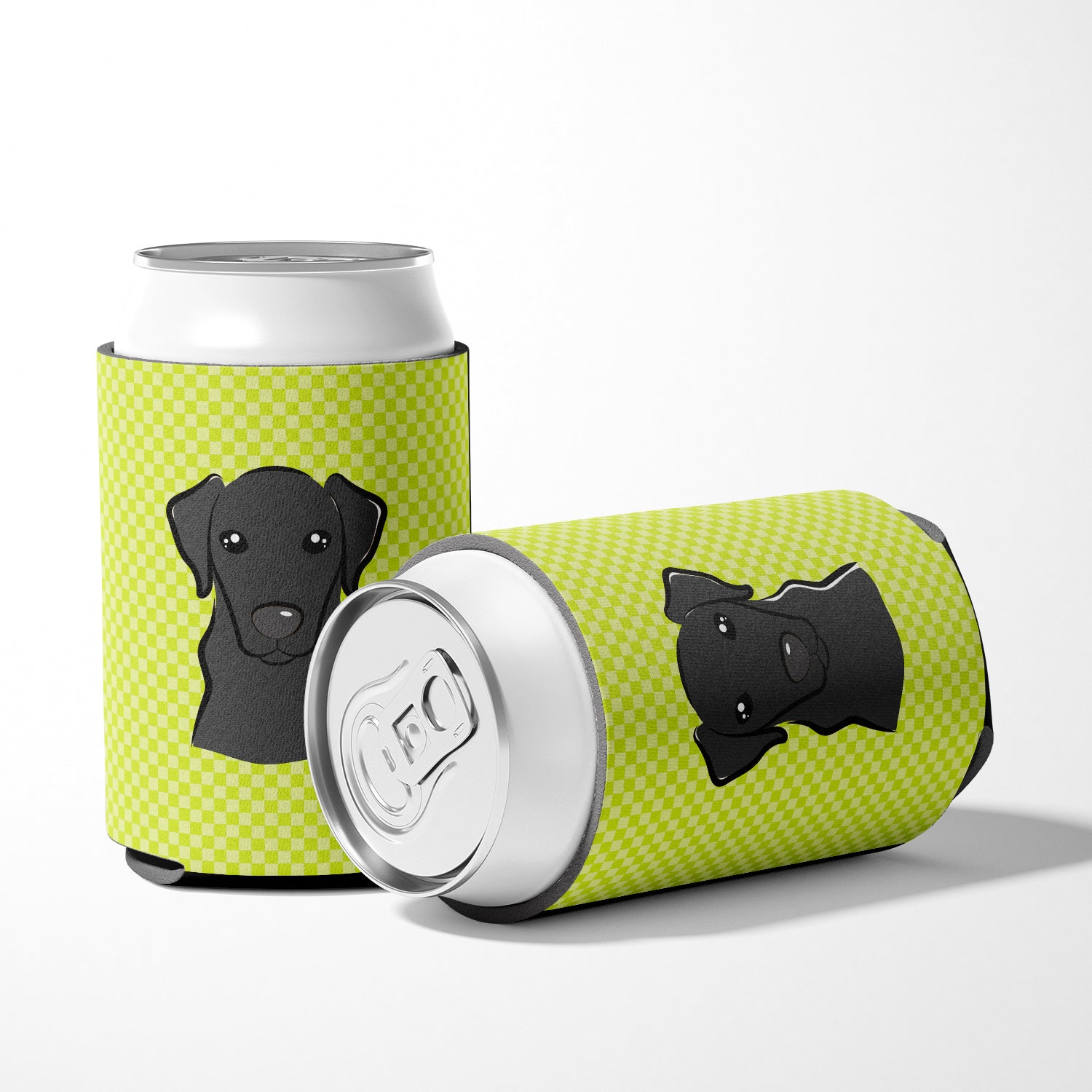 Checkerboard Lime Green Black Labrador Can or Bottle Hugger BB1297CC.