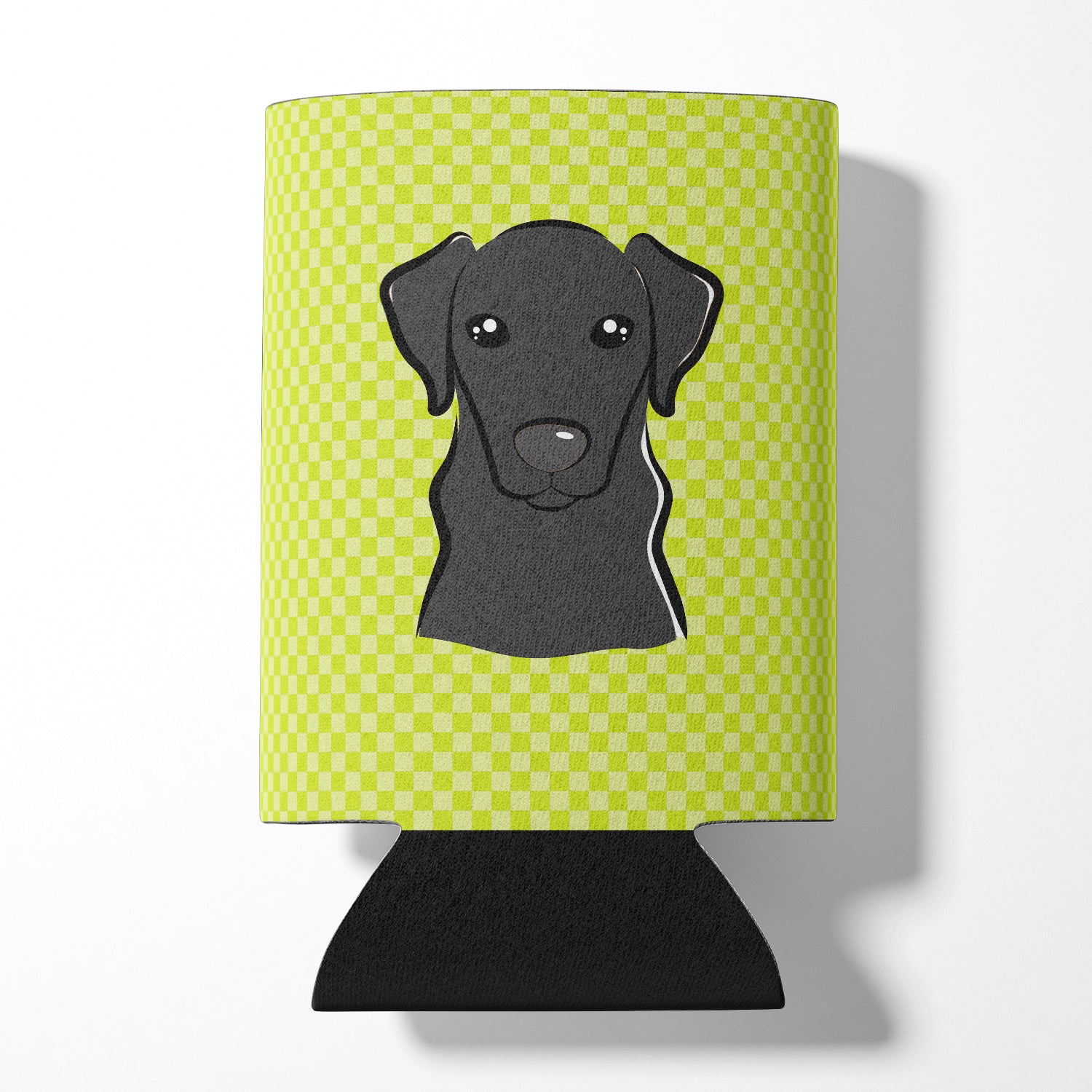 Checkerboard Lime Green Black Labrador Can or Bottle Hugger BB1297CC