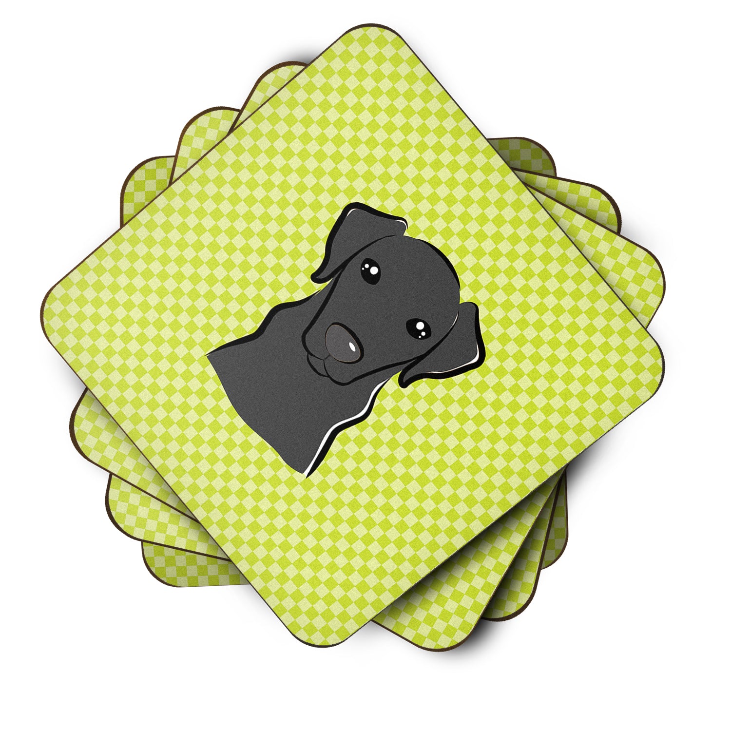 Set of 4 Checkerboard Lime Green Black Labrador Foam Coasters BB1297FC - the-store.com