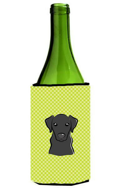 Checkerboard Lime Green Black Labrador Wine Bottle Beverage Insulator Hugger BB1297LITERK by Caroline&#39;s Treasures