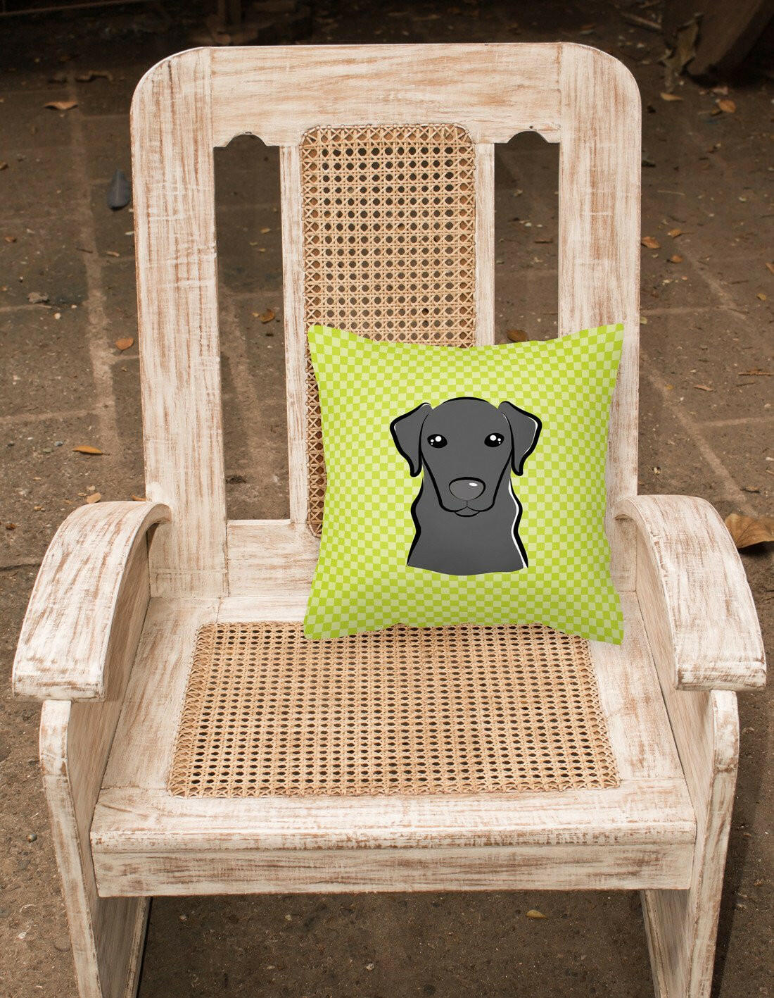 Checkerboard Lime Green Black Labrador Canvas Fabric Decorative Pillow BB1297PW1414 - the-store.com