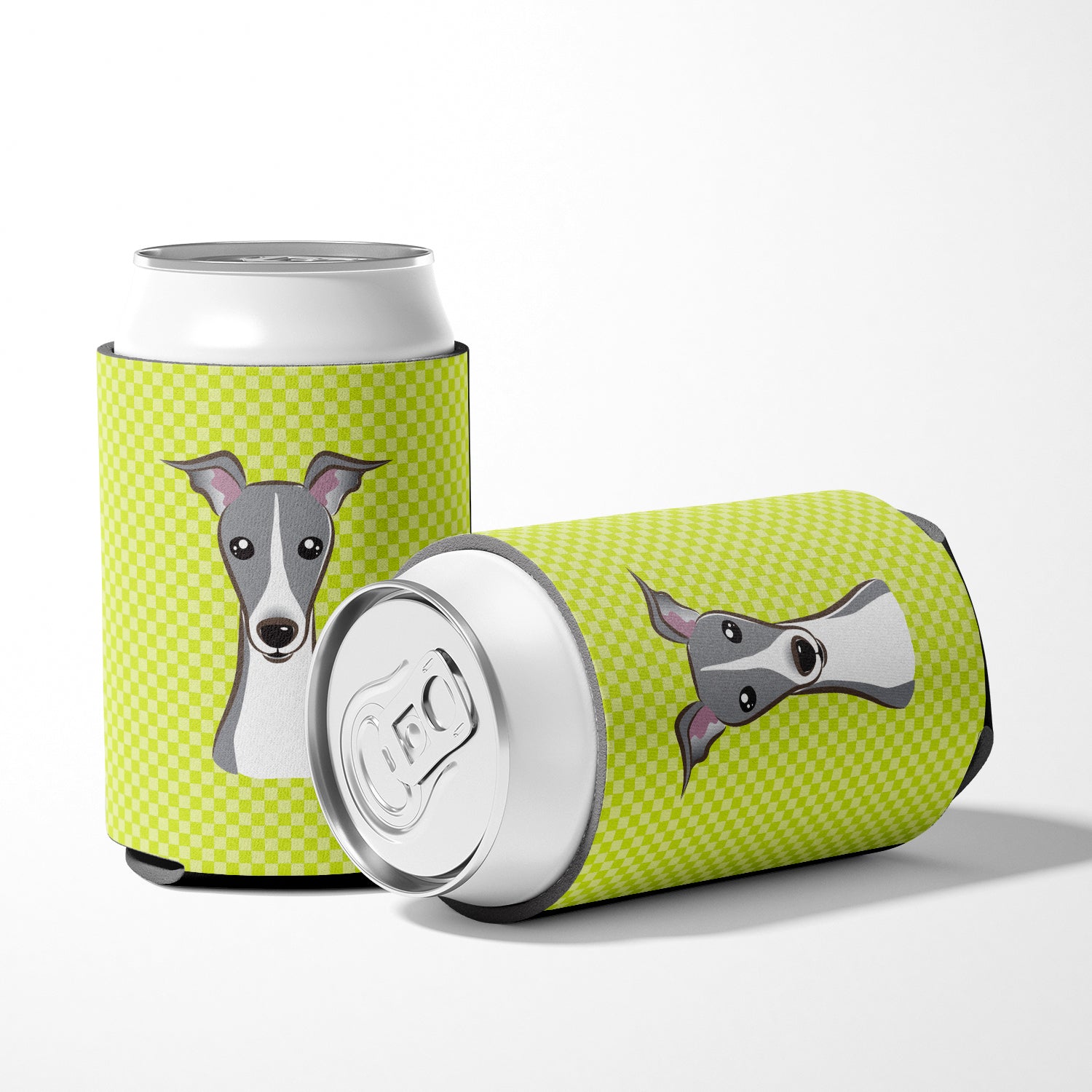 Checkerboard Lime Green Italian Greyhound Can or Bottle Hugger BB1298CC.