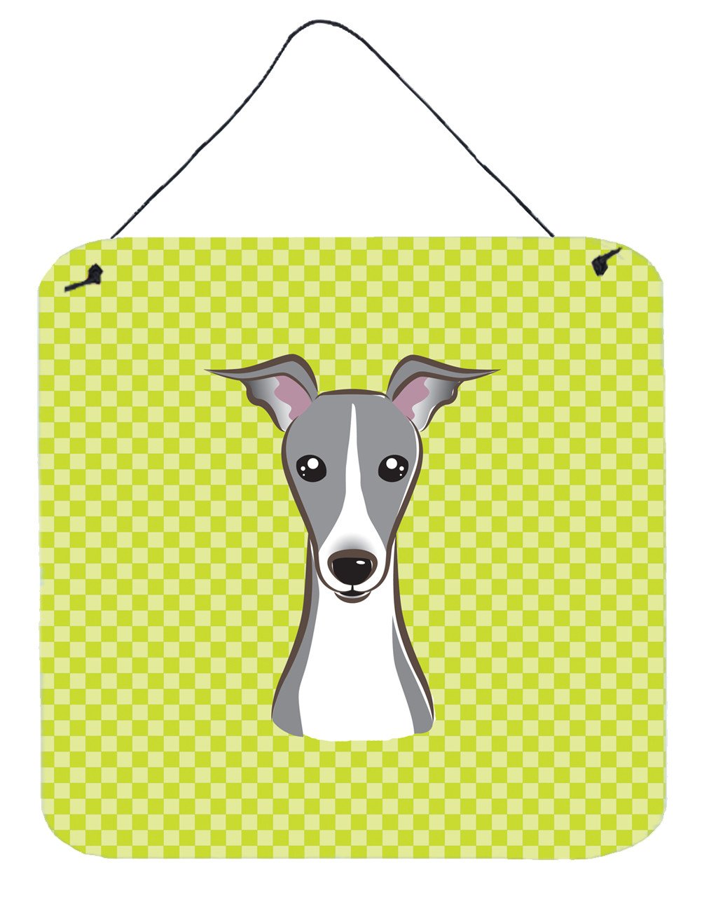 Checkerboard Lime Green Italian Greyhound Wall or Door Hanging Prints BB1298DS66 by Caroline&#39;s Treasures
