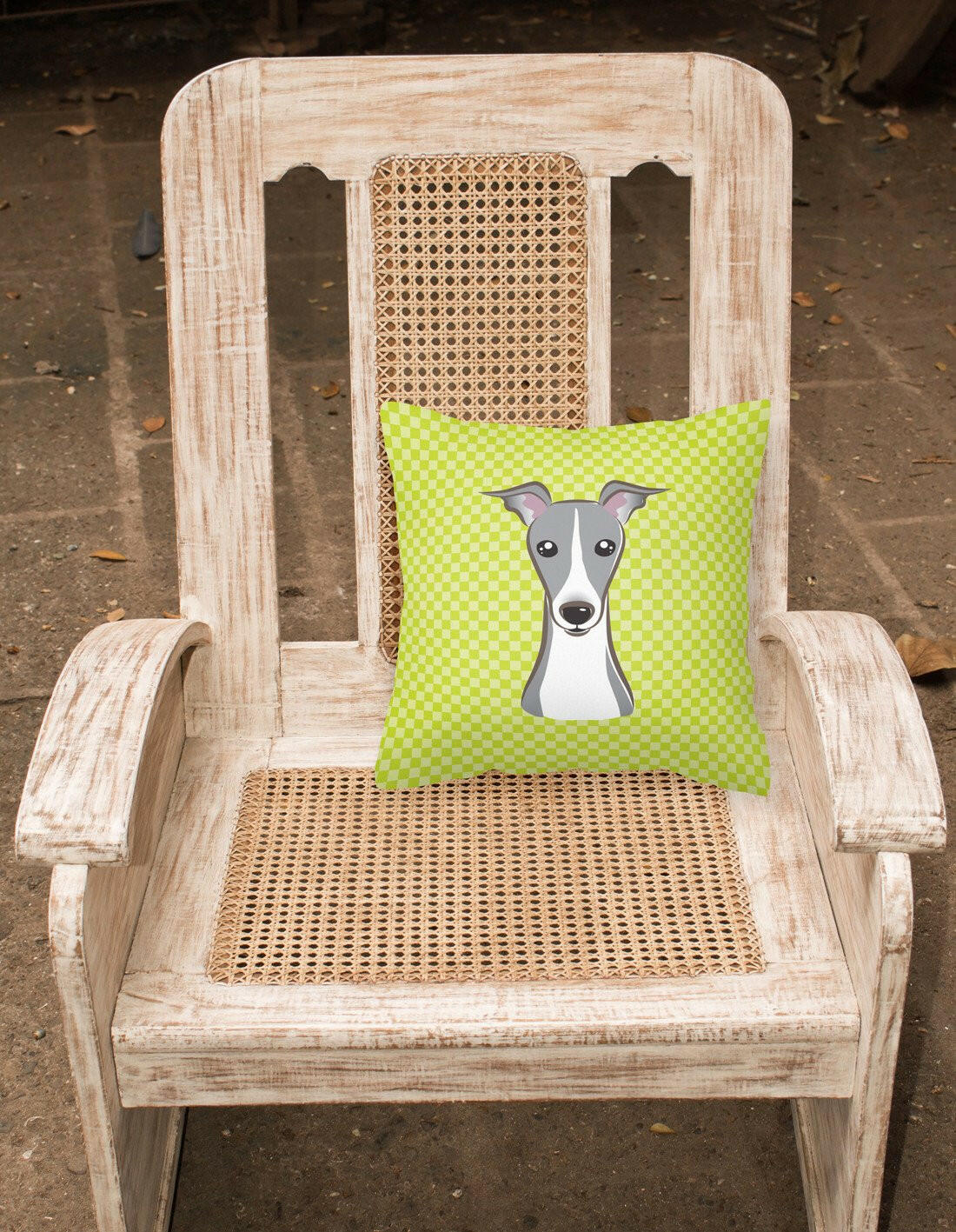 Checkerboard Lime Green Italian Greyhound Canvas Fabric Decorative Pillow BB1298PW1414 - the-store.com