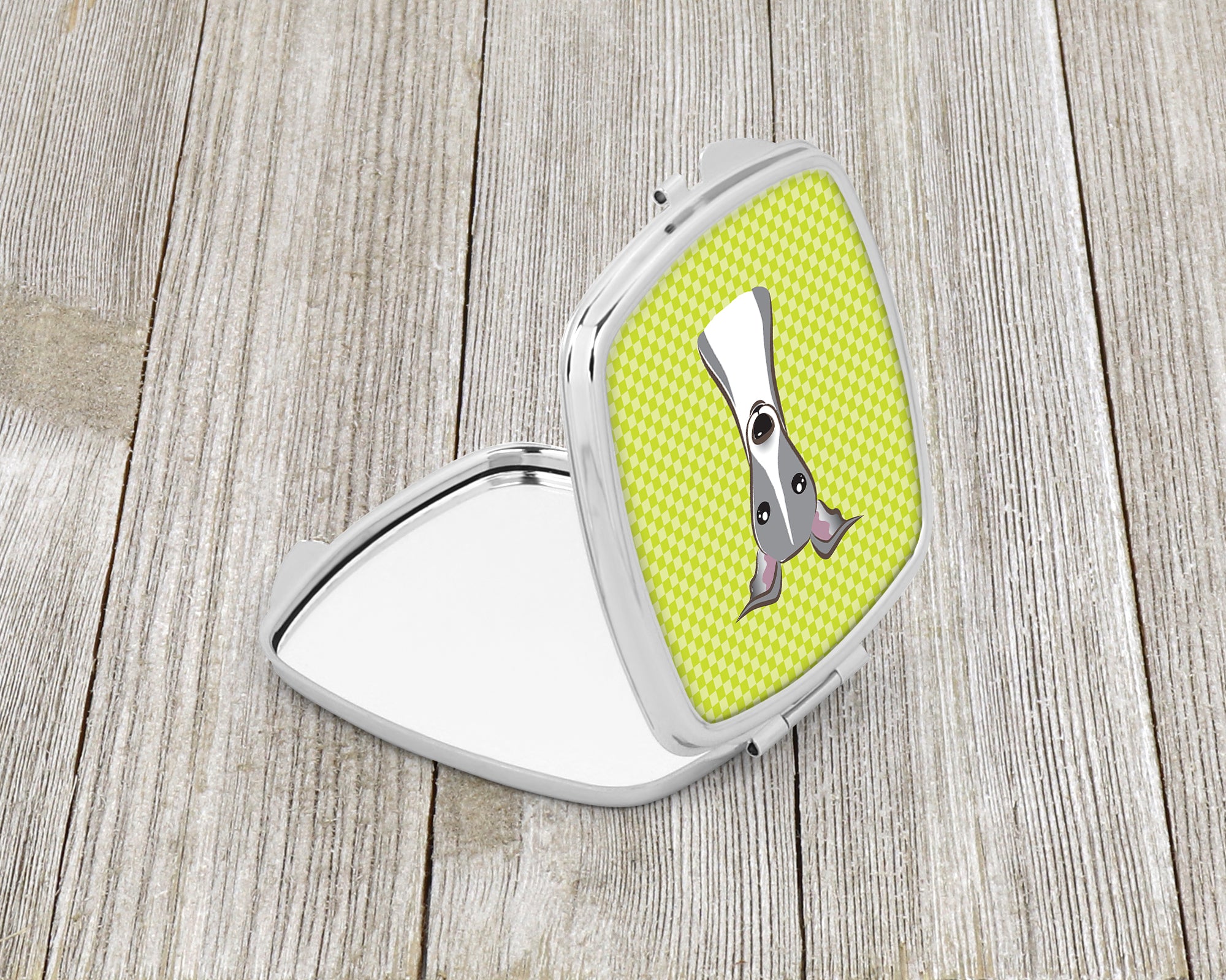 Checkerboard Lime Green Italian Greyhound Compact Mirror BB1298SCM  the-store.com.