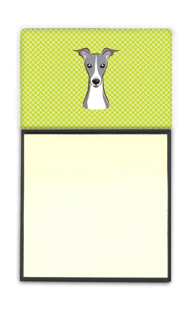 Checkerboard Lime Green Italian Greyhound Refiillable Sticky Note Holder or Postit Note Dispenser BB1298SN by Caroline&#39;s Treasures