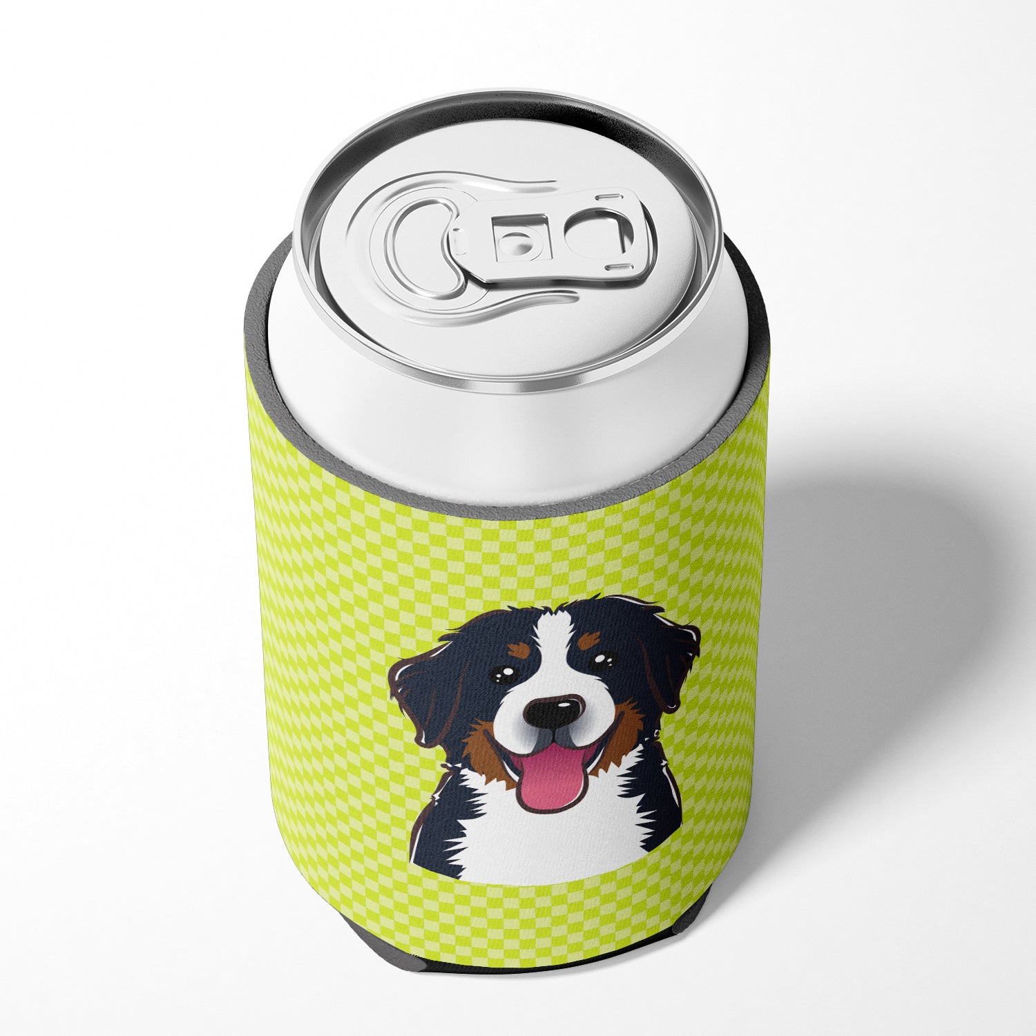 Checkerboard Lime Green Bernese Mountain Dog Can or Bottle Hugger BB1299CC