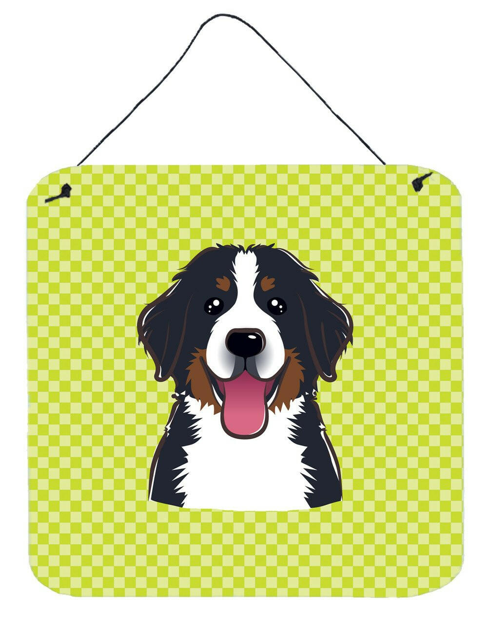 Checkerboard Lime Green Bernese Mountain Dog Wall or Door Hanging Prints BB1299DS66 by Caroline&#39;s Treasures