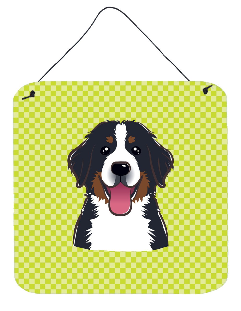 Checkerboard Lime Green Bernese Mountain Dog Wall or Door Hanging Prints BB1299DS66 by Caroline's Treasures