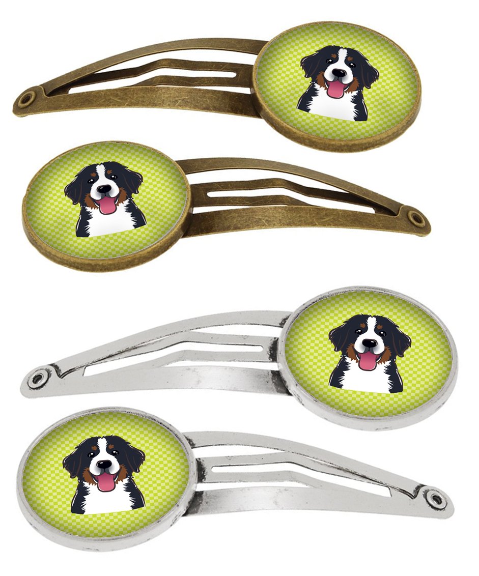 Checkerboard Lime Green Bernese Mountain Dog Set of 4 Barrettes Hair Clips BB1299HCS4 by Caroline's Treasures