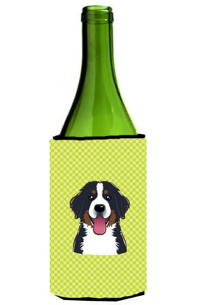 Checkerboard Lime Green Bernese Mountain Dog Wine Bottle Beverage Insulator Hugger by Caroline&#39;s Treasures