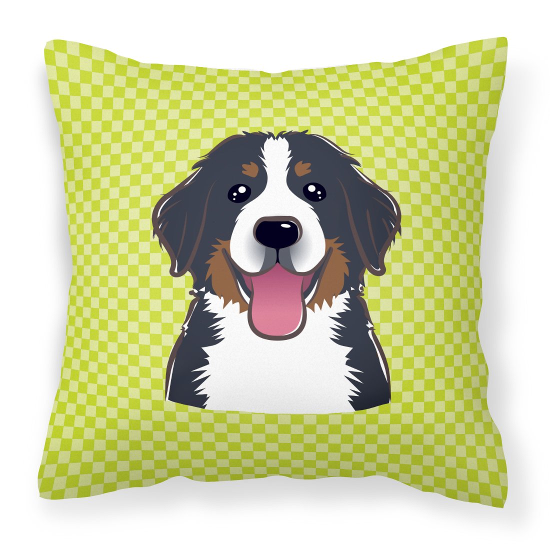 Checkerboard Lime Green Bernese Mountain Dog Canvas Fabric Decorative Pillow by Caroline's Treasures