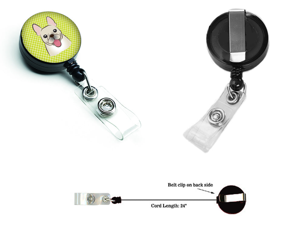 Checkerboard Lime Green French Bulldog Retractable Badge Reel BB1300BR.