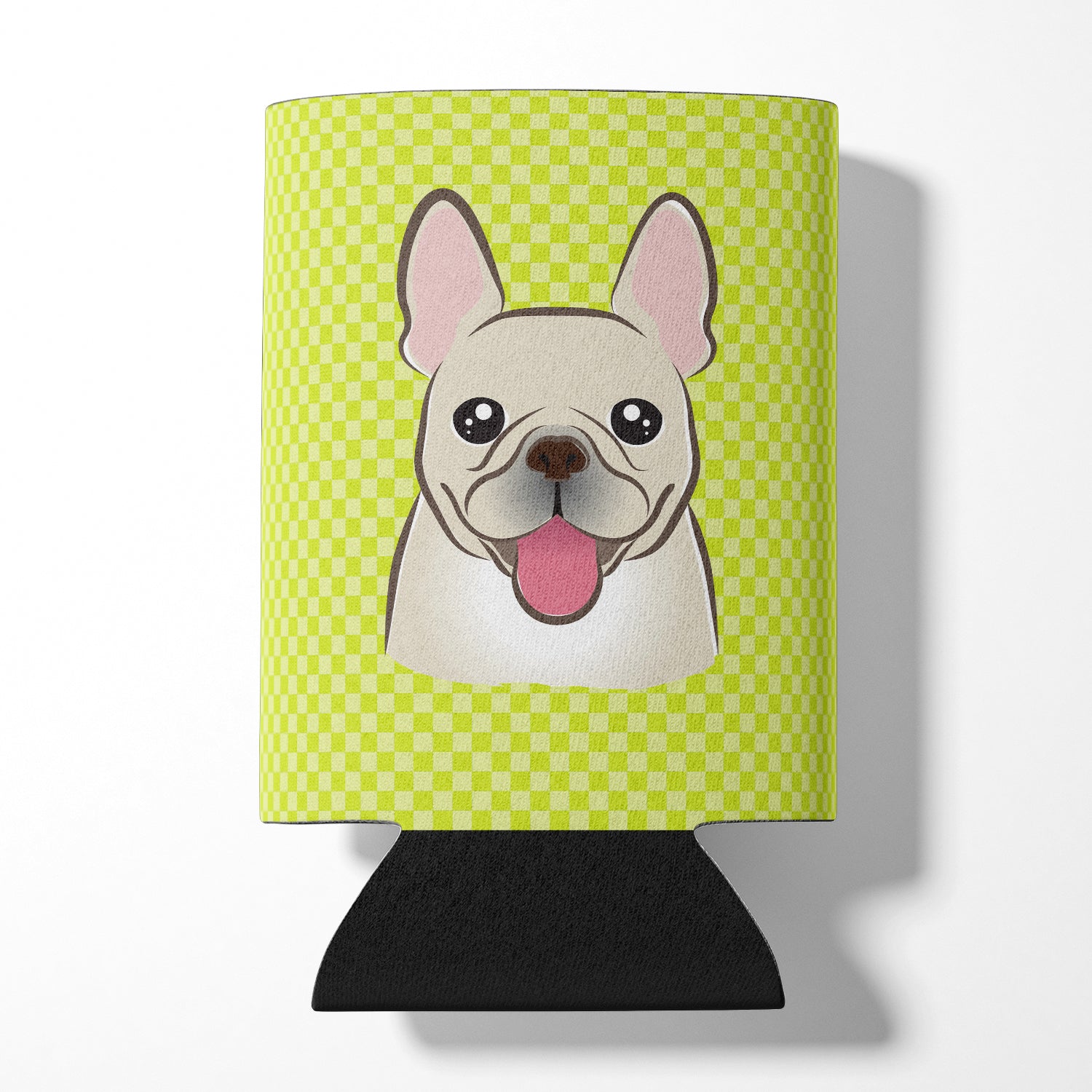 Checkerboard Lime Green French Bulldog Can or Bottle Hugger BB1300CC.