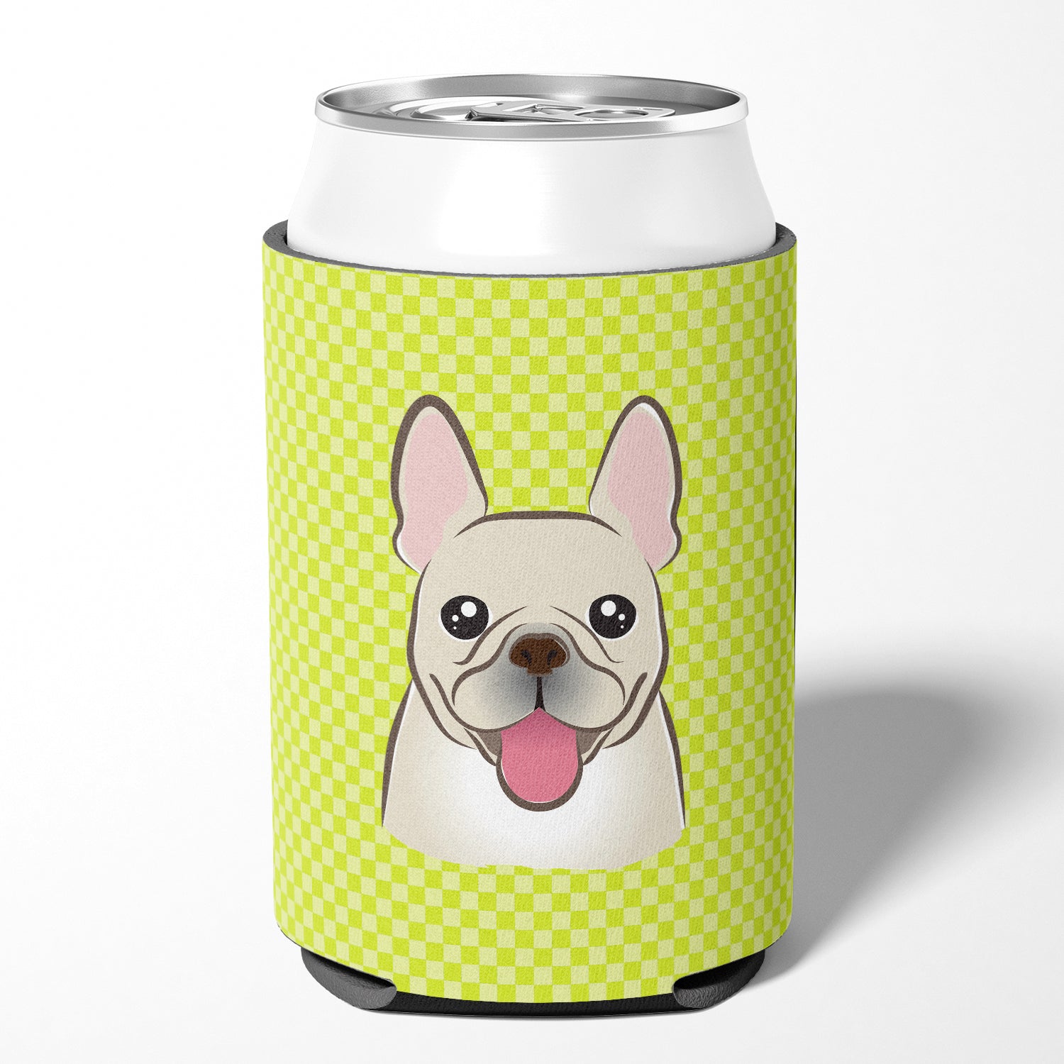 Checkerboard Lime Green French Bulldog Can or Bottle Hugger BB1300CC