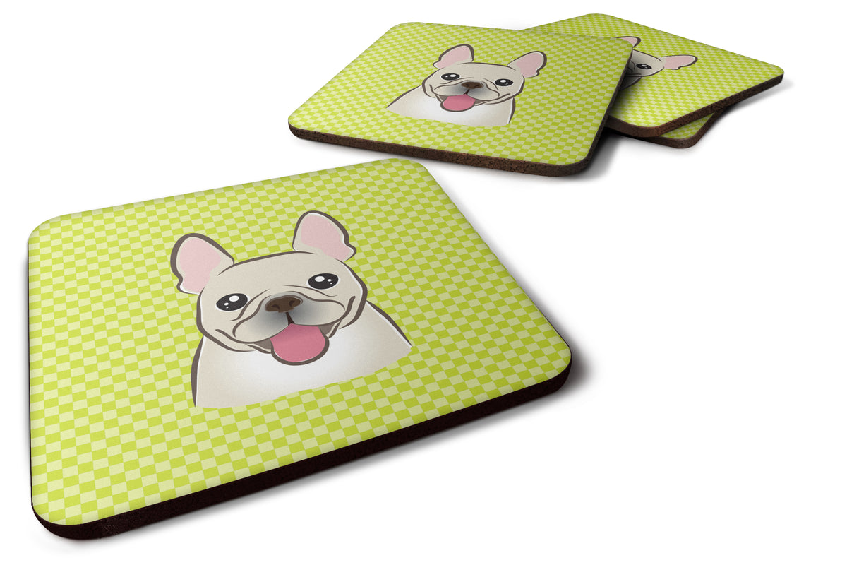 Set of 4 Checkerboard Lime Green French Bulldog Foam Coasters BB1300FC - the-store.com
