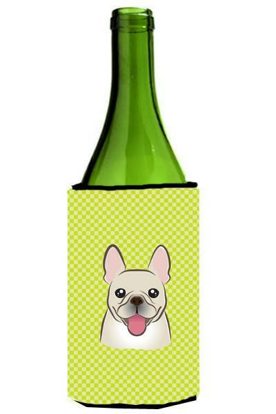 Checkerboard Lime Green French Bulldog Wine Bottle Beverage Insulator Hugger BB1300LITERK by Caroline&#39;s Treasures