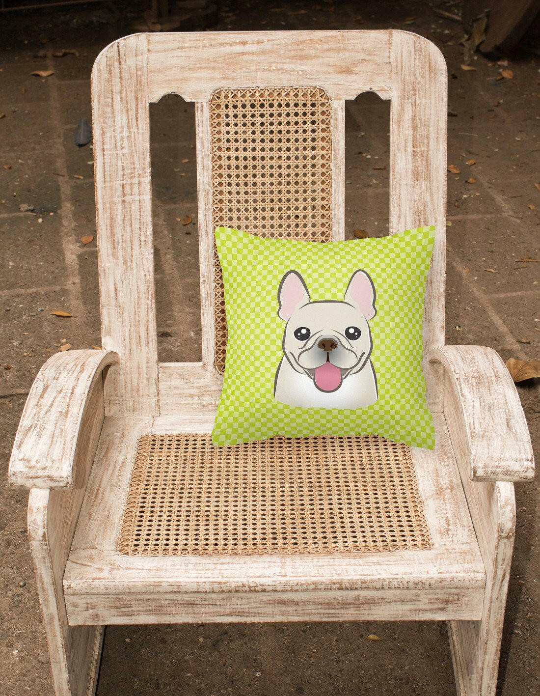Checkerboard Lime Green French Bulldog Canvas Fabric Decorative Pillow BB1300PW1414 - the-store.com