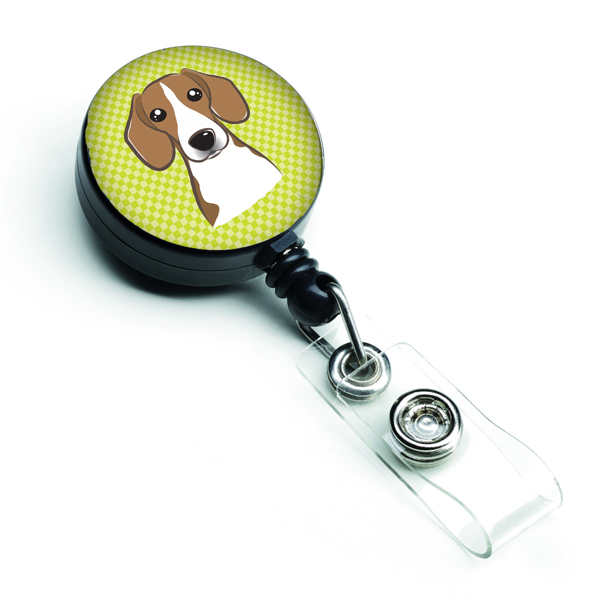 Checkerboard Lime Green Beagle Retractable Badge Reel BB1301BR.