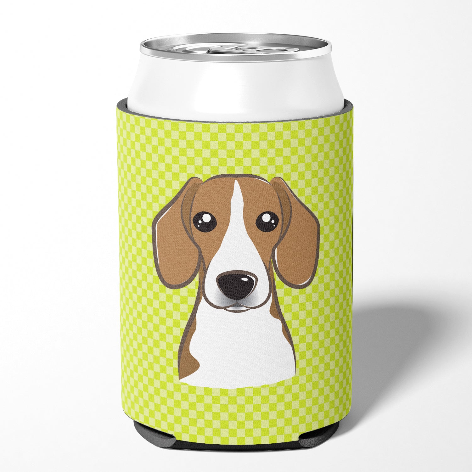 Checkerboard Lime Green Beagle Can ou Bottle Hugger BB1301CC