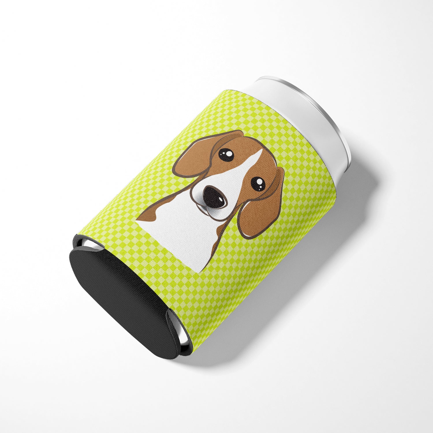 Checkerboard Lime Green Beagle Can or Bottle Hugger BB1301CC